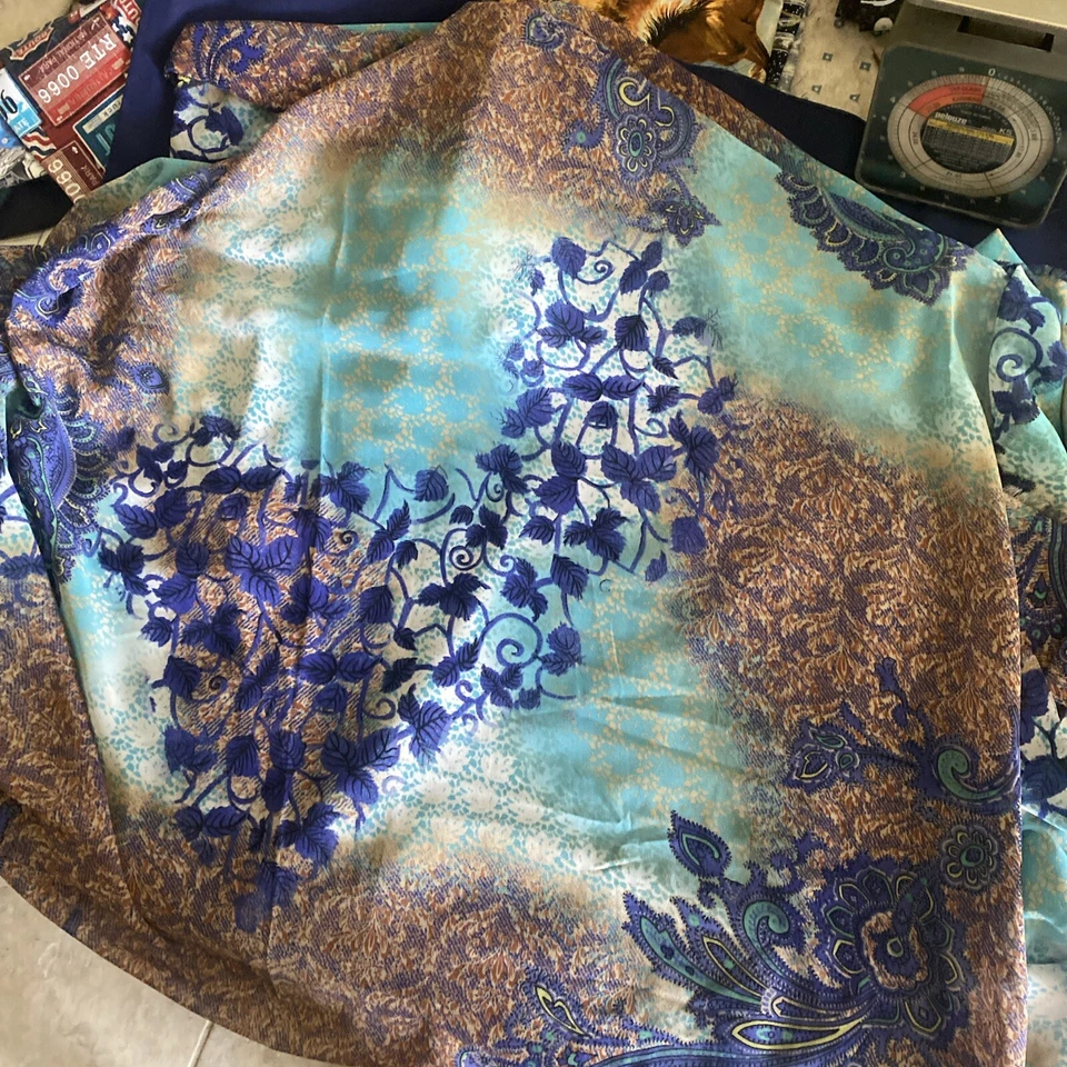 Nice Blue Purple Turquoise Beige Design 1 1/8 Yard x 63” Wide Light WeightFabric - Image 1 of 1