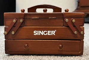 SINGER WOOD ACCORDION SEWING BOX WITH DRAWERS**VINTAGE - Picture 1 of 21