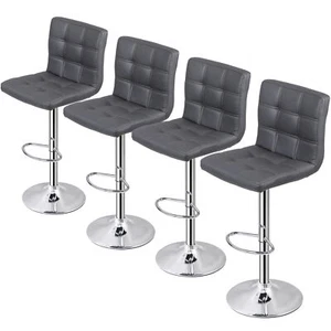 Set of 4 Adjustable Bar Stools Modern Dinning Chair with Back PU Leather Gray - Picture 1 of 24