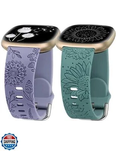 Minyee 2 Packs Floral Engraved Band Compatible with Fitbit Versa 4/Versa 3/Se - Picture 1 of 5