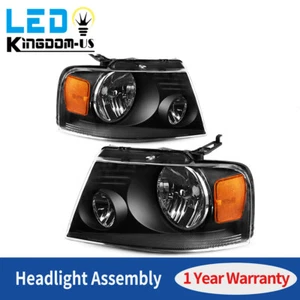 Headlights Assembly For 2004-2008 Ford F-150 F150 Black Housing Amber Headlamps - Picture 1 of 10