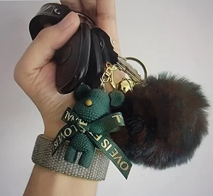 Black Bear Plush Keyring Soft Fur Ball Charm Stylish Accessory Gift Women - Picture 1 of 3
