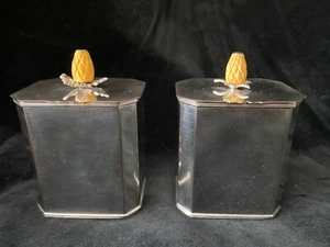 Mid Century pair Silver plate Tea Caddy Boxes with Bakelite pineapple finials - Picture 1 of 12