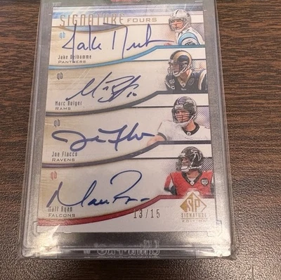 2009 SP Signature Fours Delhomme Bulger Flacco Ryan Auto /15 quad - Image 1 of 2