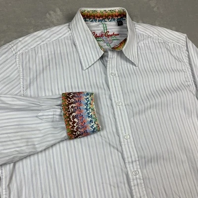 Robert Graham Shirt Mens XL White Striped Flip Cuff Long Sleeve Button-Up Cotton - Image 1 of 4