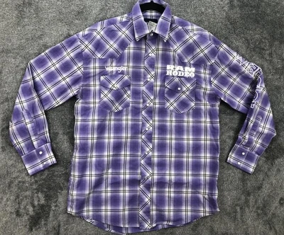 Camisa Wrangler Western Para Hombres Mediana Púrpura A Cuadros Perla A Presión RAM Rodeo Manga Larga Foto 1 de 4