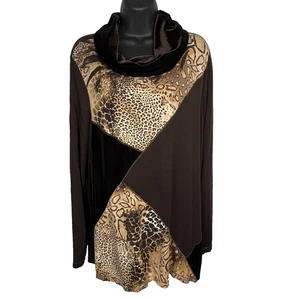 Zenergy by Chico's Velours Patchwork Tunika Top Damen 3 (XL 16) Wasserfallausschnitt Relaxed - Bild 1 von 7