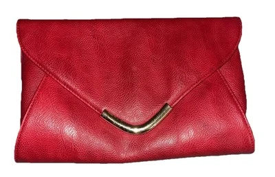 Stunning Vieja 皮革信封手拿包 复古风格红色带金色黄铜 — 第 1/4 张图片