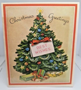 Vintage Christmas Tree Presents Used Greeting Card (EB10408) - Picture 1 of 2