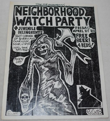 Reloj de Vecindario Ric Clayton RXCX 1983 Delincuentes Juveniles LA Punk Flyer Foto 1 de 4
