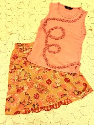 EXC RARO Oilily Pink & Orange Dolly-muñecas encaje abanicos falda conjunto talla 116-128, 6-8 Foto 1 de 4