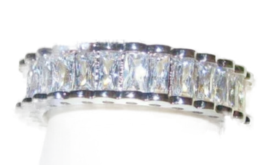 Zirconi Anello Oro Bianco Eternity Fascia Baguette Argento Infinito Rettangolo - Immagine 1 di 4