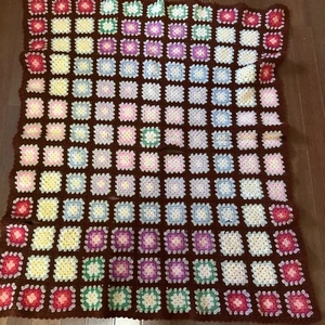 Granny Square Vintage Wool Yarn Felted W/use Crocheted Throw Blanket 43x27” - Picture 1 of 6