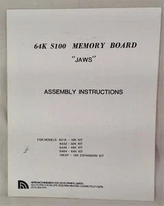 Netronics 64K S100 Memory Board "Jaws" Assembly Instructions Schematic - Picture 1 of 5
