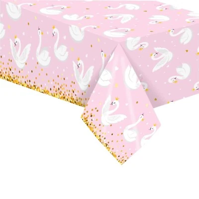 White Swan Tablecloth Fairy Tale Birthday Party Tablecover Decoration Tableware - Image 1 of 4