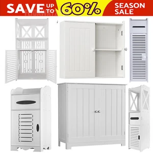 Bathroom Floor Cabinet Storage Shelf Unit Door Cupboard MDF Wooden Shelves White - Picture 1 of 68