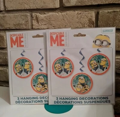 Lot of 2 Despicable Me Minions 2 Sided Hanging Birthday Decorations - Image 1 of 2