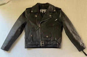 Vintage FMC Black Leather Motorcycle Moto Biker Jacket Youth Size: 8 - Picture 1 of 13