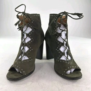 Frye Gabby Perf Ghillie Leather Ankle Bootie US 9 M Olive Hippy Studded Sandals - Picture 1 of 9