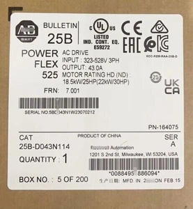 Allen Bradley 25B-D4P0N114 SER A FW7.001 POWER: 1.5KW/2.0 HP For VIP - Picture 1 of 1