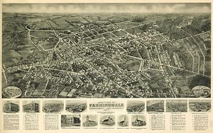 1925 BIRD'S EYE VIEW OF FARMINGDALE NASSAU COUNTY LONG ISLAND NY COPY POSTER MAP - Picture 1 of 2
