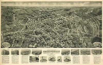 1925 BIRD'S EYE VIEW OF FARMINGDALE NASSAU COUNTY LONG ISLAND NY COPY POSTER MAP - Image 1 of 2