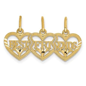 14k Yellow Gold Triple Heart Best Friends Break Apart Charm Pendant - Picture 1 of 7