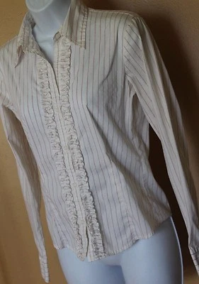 Camisa New York & Company Elastizada Volantes Abotonada Rayas Talla XS Algodón Blnd A3 Foto 1 de 4