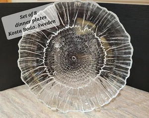 8er Set ~ Kosta Boda Schweden Lydia Kristall Sonnenblume Runde 10 Zoll Essplatten - Bild 1 von 15