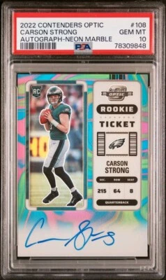 2022 PANINI CONTENDERS OPTIC CARSON STRONG NEON MARBLE AUTO /4 PSA 10 POP 1 - Image 1 of 4