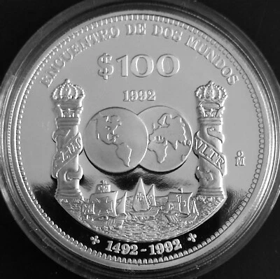 MEXICO 1992 $100 IBEROAMERICANA series Proof ed. silver coin, scarce issue - Image 1 of 2