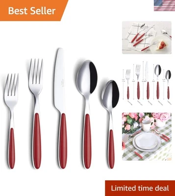 Elegant 20-Piece Stainless Steel Flatware Set in Red - Dishwasher Safe Utensils - Image 1 of 4