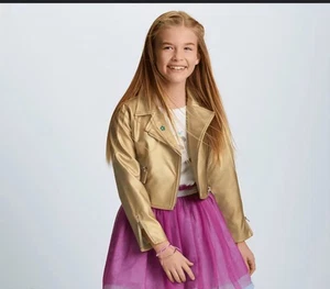 American Girl Truly Me Gold Pleather Moto Jacket for Girls - Girl Medium 10/12 - Picture 1 of 6