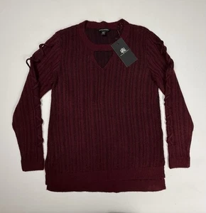 NWT Rock & Republic Maroon Lace Up Cutout Pullover Sweater Long Sleeve Women's S - Picture 1 of 11