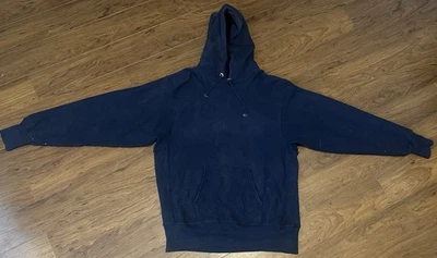 80s RARE ABERCROMBIE & FITCH BY CHAMPION AF LOGO NAVY HOODIE SWEATSHIRT XL - Image 1 of 4