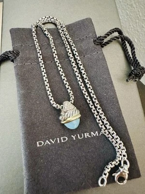 David Yurman 18k & 纯银绿色玉髓钻石吊坠和项链 — 第 1/4 张图片