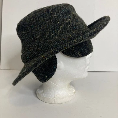 Vintage Tilley Winter Hat Mens 7 3/8 Green Wool Tweed Ear Flaps Made in Canada - Image 1 of 4