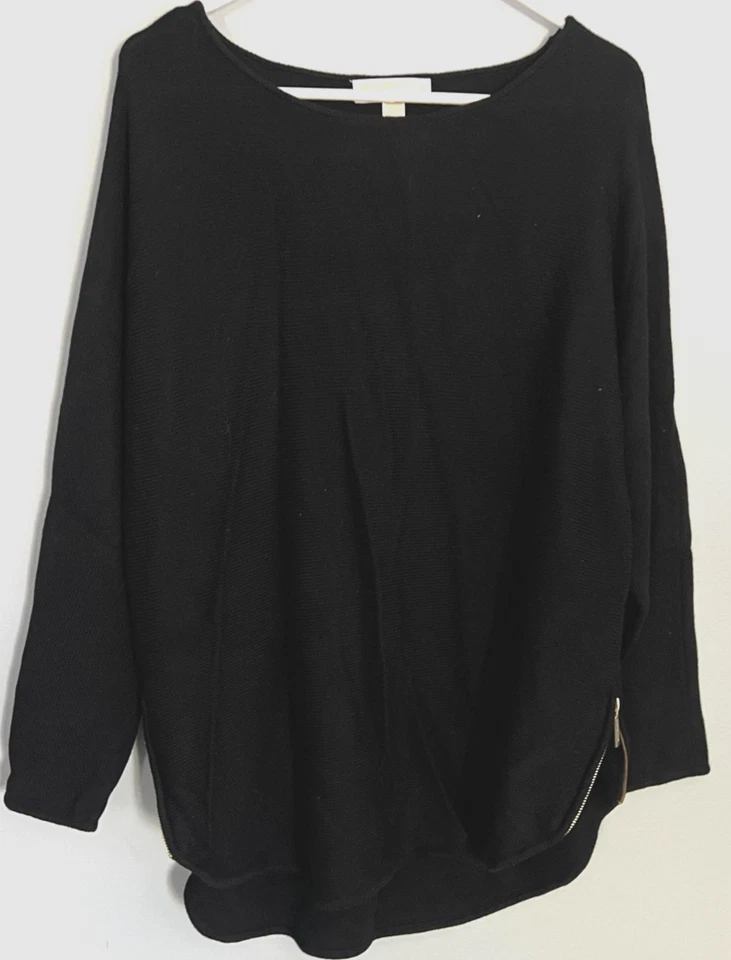 MK Michael Kors свитер женщин большой черный стороны молнии кромки вязаный туника пуловер - Изображение 1 из 4