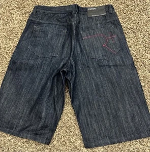 Vintage Y2K Rocawear Jean Shorts Dark Wash Baggy Denim Carpenter Jorts Sz 38x14 - Picture 1 of 6