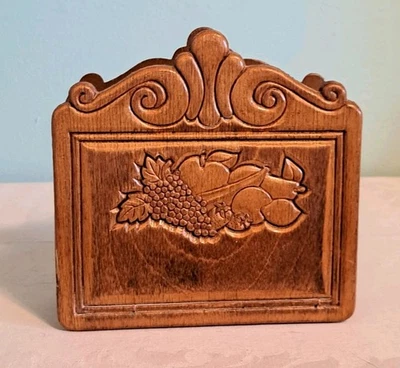 Fruitful Harvest Embossed Wood Napkin Holder Vintage - Image 1 of 4