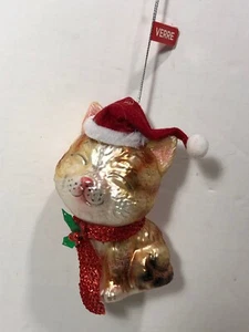 Verre CAT Santa Hat Blown Glass Christmas Tree Ornament - Picture 1 of 3