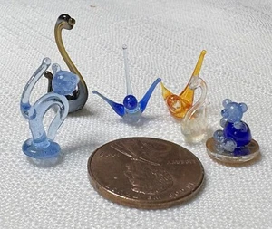 Six Tiny Lampwork Glass Animals - Birds, Swans, Cat and Teddy Bear - Picture 1 of 6