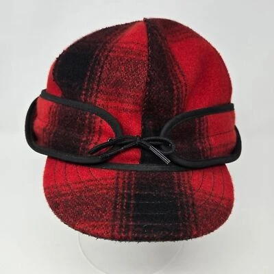 STORMY KROMER MACKINAW RED BKACK BUFFALO PLAID WOOL BLEND WINTER HAT  MEN 7 1/8 - Image 1 of 4