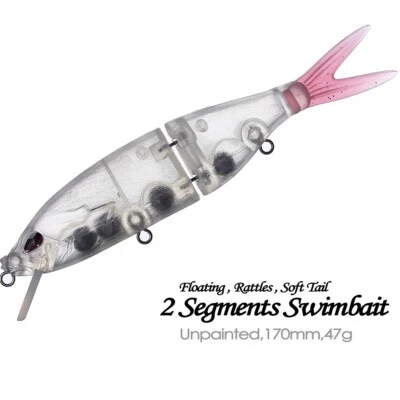 5PCS 17CM 47G Floating Soft Tail Swimbait DIY Unpainted Bait Blank Fishing Lure - Image 1 of 4