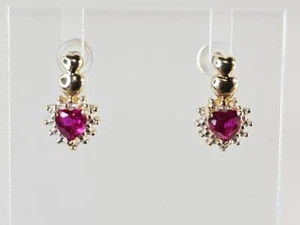 10K Yellow Gold APX 1 1/2 CTTW Heart Ruby Diamond Stud Earring (AM1063650) - Picture 1 of 8