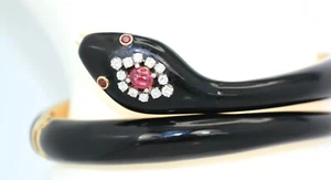 Black Enamel Snake Bracelet 18K Ruby Head - Picture 1 of 7