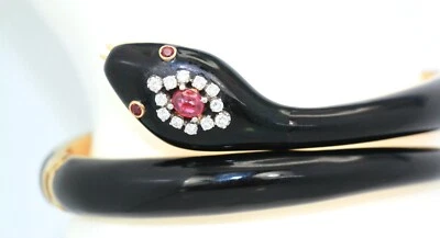 Black Enamel Snake Bracelet 18K Ruby Head - Image 1 of 4
