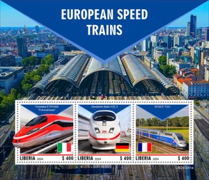 LIBERIA 2024 EUROPEAN SPEED TRAINS SHEET & SOUVENIT SHEET  MINT NH - Picture 1 of 2