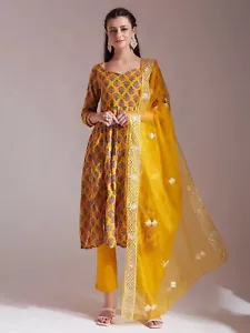 anarkali kurti set for women, Yellow party wear anarkali kurta set, Eid suit set - Picture 1 of 8