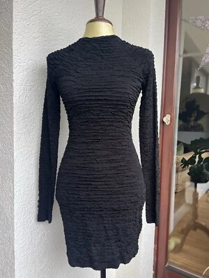Neu H&M Kleid XS 34 schwarz eng sehr stretchig Strukturstoff Stehkragen Mini - Bild 1 von 4